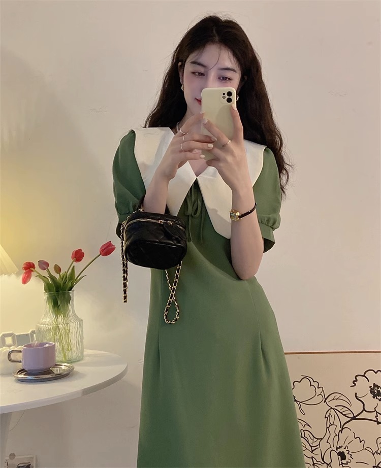 哺乳連衣裙甜美娃娃領減齡中長裙