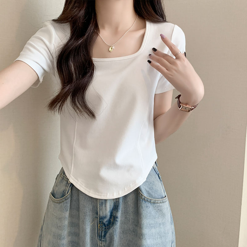 哺乳上衣純欲正肩魚骨線方領t恤