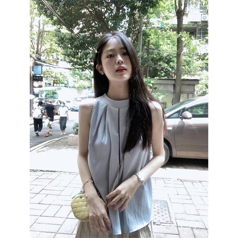哺乳上衣韩系无袖挂脖衬衫辣妈款