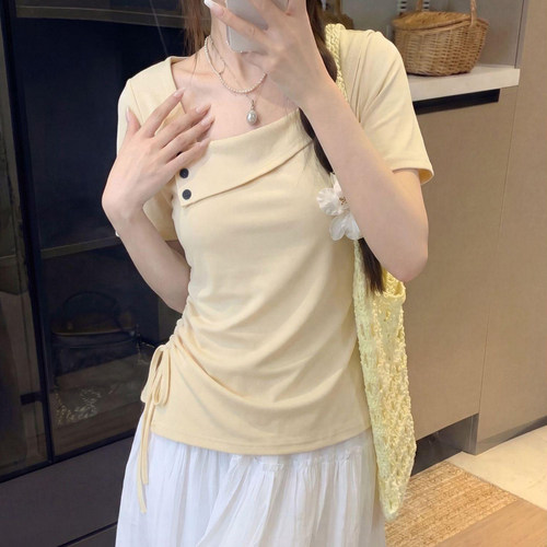 哺乳夏装大码不规则正肩收腰短袖T恤产后辣妈款外出显瘦喂奶上衣