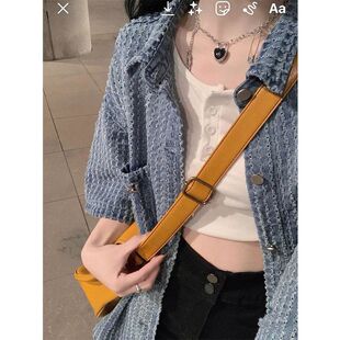 潮开衩韩版 情侣男女宽松外套短袖 衬衫 香风休闲小ins显瘦夏季 半袖