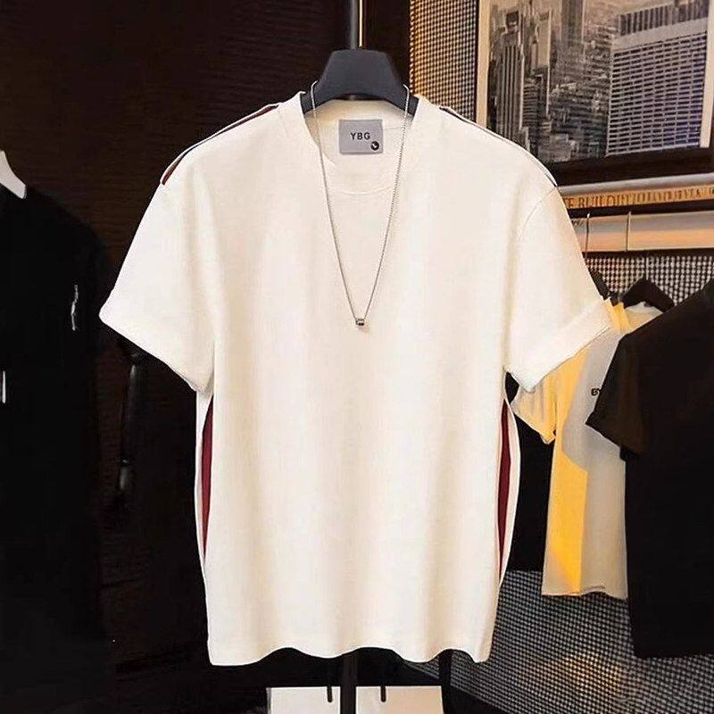 切割百搭休闲撞色时尚T恤圆领短袖潮流设计感奢小众夏季男轻结构