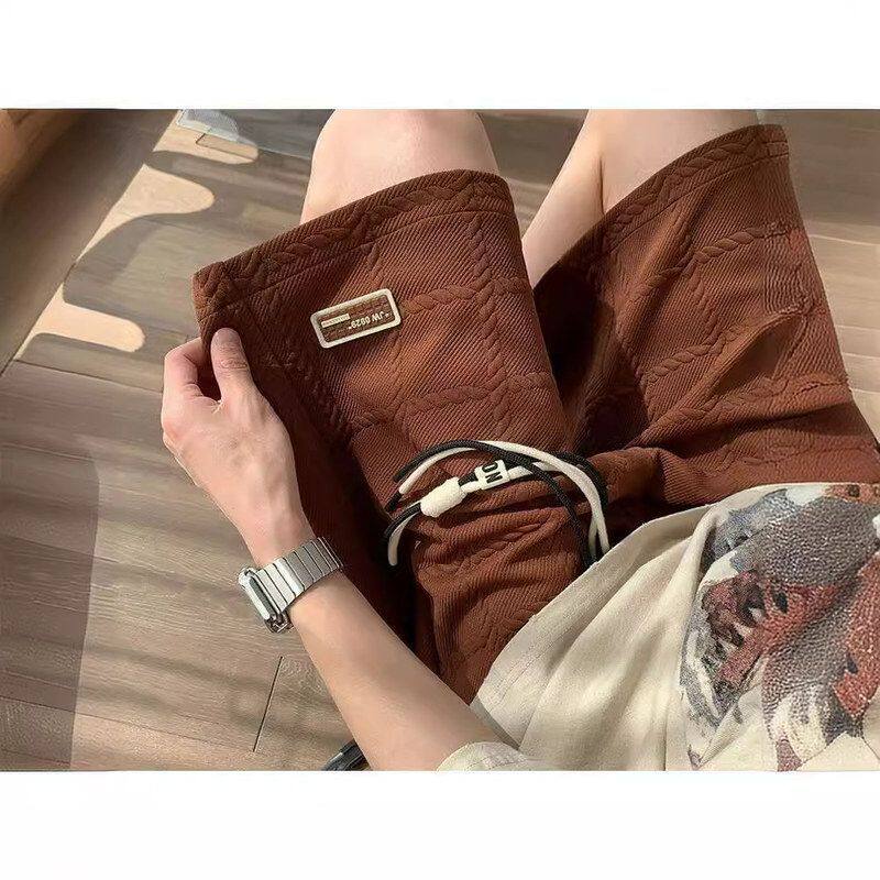 男痞帅五分裤裤子运动复古休闲短裤潮直筒宽松夏季薄款美式贴标