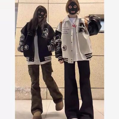 春秋棒球刺绣少女高中学生上衣夹克情侣复古初中服冬美式外套新款