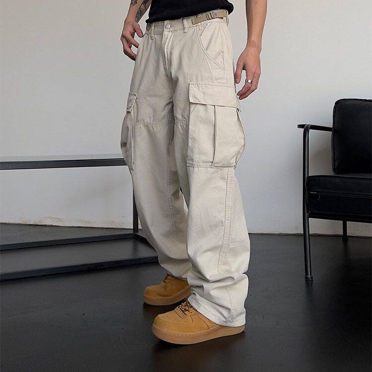 高街宽松潮牌裤子口袋hiphop街头工装裤高腰直筒欧美男女大显瘦潮