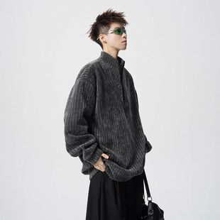 大码美式卫衣痞帅拉链套头男装潮牌设计半解构高级感外套男款冬季