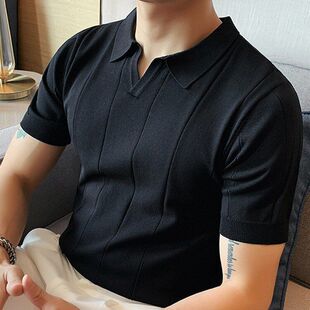 P商务2023领冰丝修身衫短袖Vt恤新款针织男装男士上衣夏季痞帅OLO
