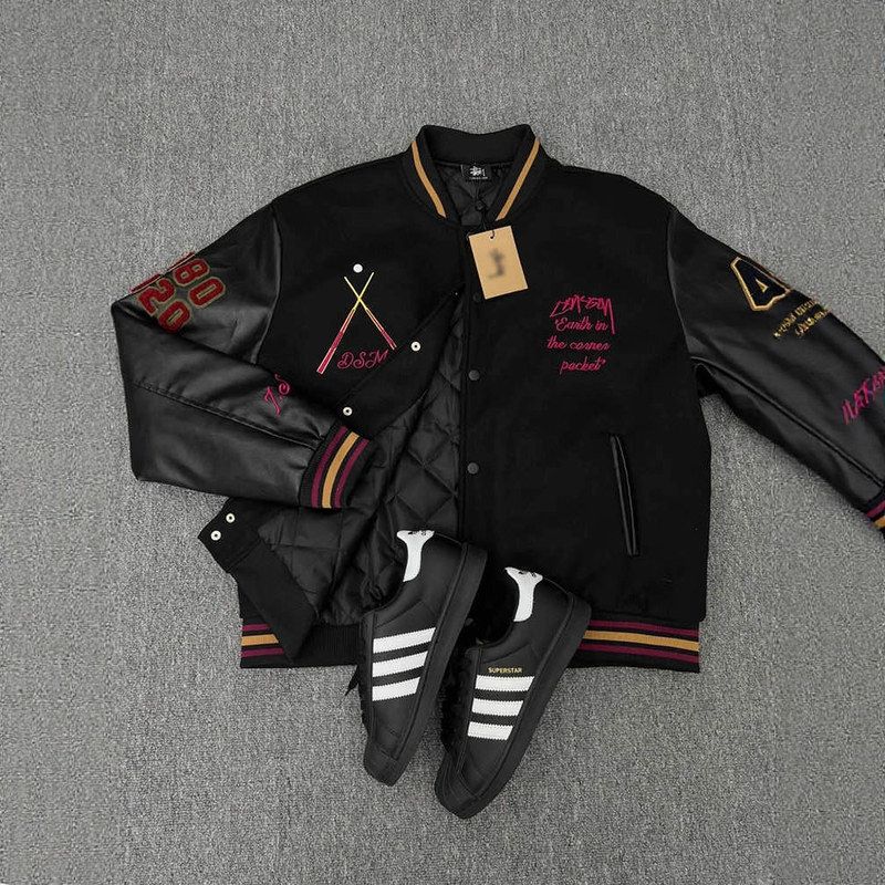 拼棒球痞帅炸街hiphop服皮夹克