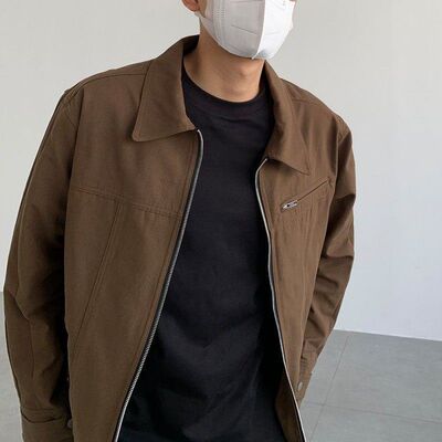 休闲短款夹克棕色上衣翻领款高