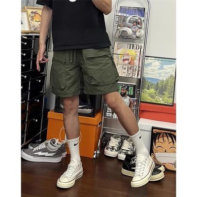 夏季男款短裤工装尼龙军绿色户外速干裤拉链防水机能子冲锋裤美式