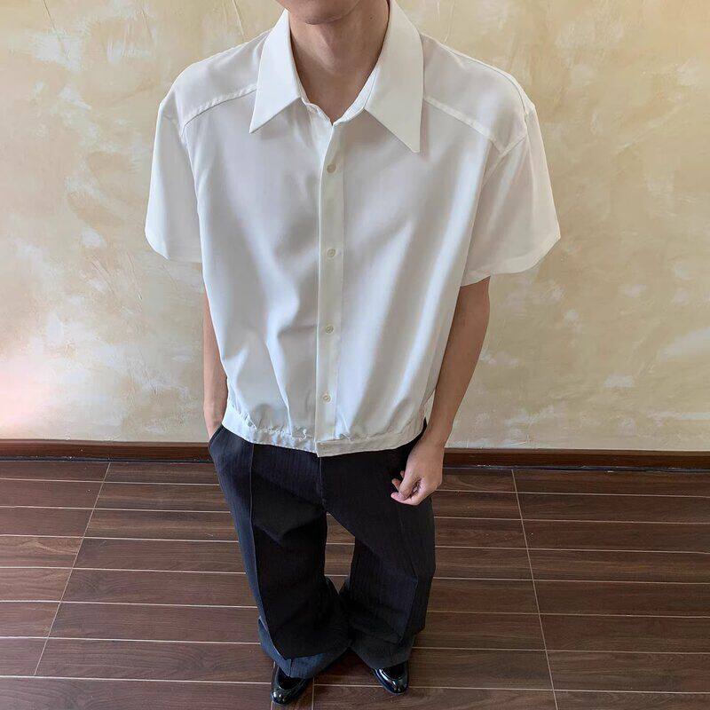 休闲高智感美式c短袖衬衫le简约廓形 白色上衣anfit工厂男女通勤
