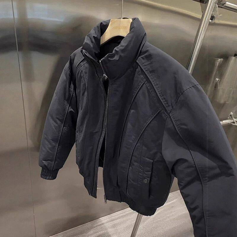 设计感拼接bomber男款冬季立领外套棉服美式夹克飞行廓形工装短款