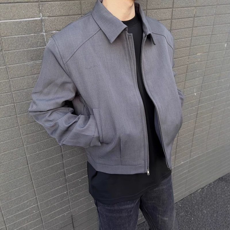 垫肩男夹克痞帅外套高级感棒球服cleanfit黑色短款正肩春秋翻领款