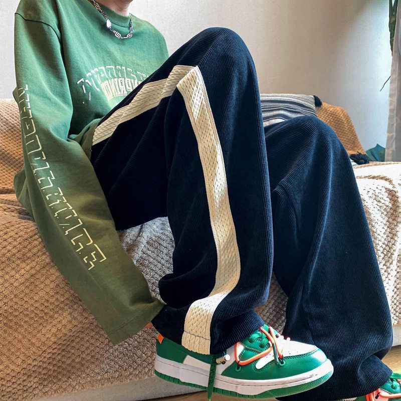美式拼接高街拖地街头欧美裤ins男hiphop休闲裤黑色灯芯绒潮裤子