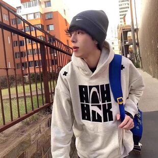 灰色花男款刺绣潮牌秋冬季高级感复古重磅连帽青少年外套卫衣美式