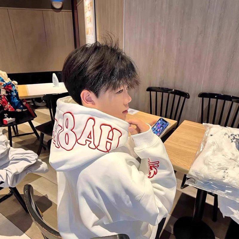 2025连帽秋冬加厚刺绣上衣重工男款新款加厚小火焰国潮美式卫衣