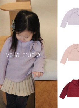 英伦风ins宝宝毛衣纯色复古套头针织衫羊绒棉春秋冬儿童A类MP领结