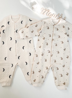 北欧婴儿空气棉爬服男女宝宝薄夹棉连体衣加厚打底衣春秋冬保暖oz