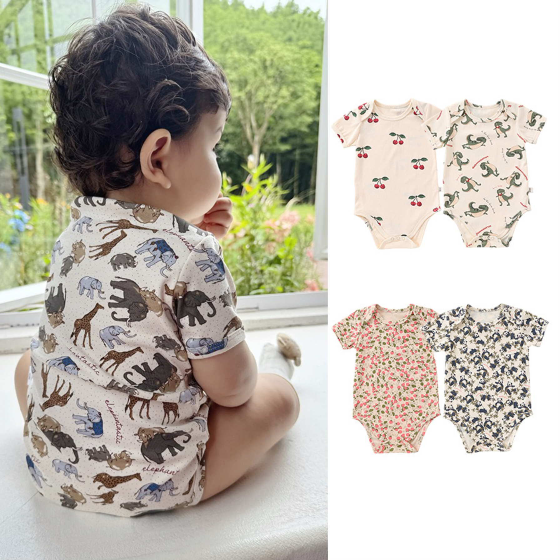 宝宝短袖包屁衣信封领纯棉A类ins