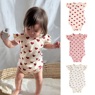 夏季新款女童全棉花边袖上衣婴儿外穿宝宝打底内搭夏装薄款T恤