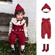 宝宝新年红色针织背带裤 毛线裤 秋冬圣诞连体爬服全棉婴儿外出服