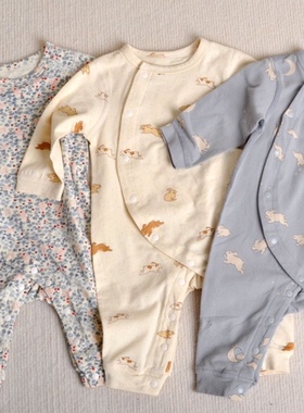 新款婴儿无骨连体衣男女宝宝长袖连体爬服ks兔子开襟套头睡衣A类