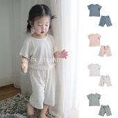 薄款 睡衣纯色夏季 套装 儿童莫代尔网眼家居服A类无骨男女宝宝短袖