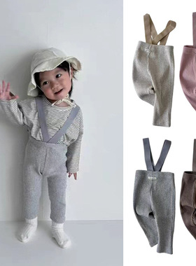 婴儿秋冬加宽裆大PP裤棉质高腰护肚背带裤婴童连体裤子坑条弹性