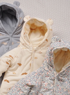 ks秋冬新款婴儿连体衣棉服宝宝小熊耳朵外出服可开裆加厚外套oz