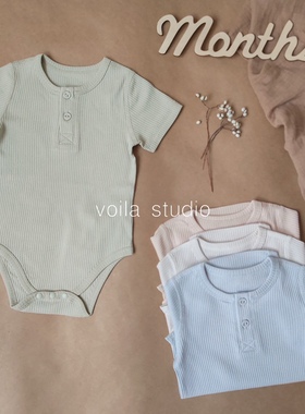 莫代尔棉坑条短袖包屁衣无骨夏季ins宝宝三角哈衣婴儿睡衣mar丹麦