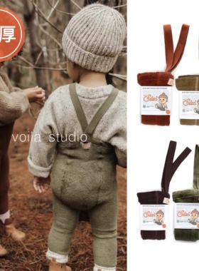 ins宝宝秋冬泰迪款举重裤加绒加厚保暖毛圈打底裤背带裤婴儿高腰