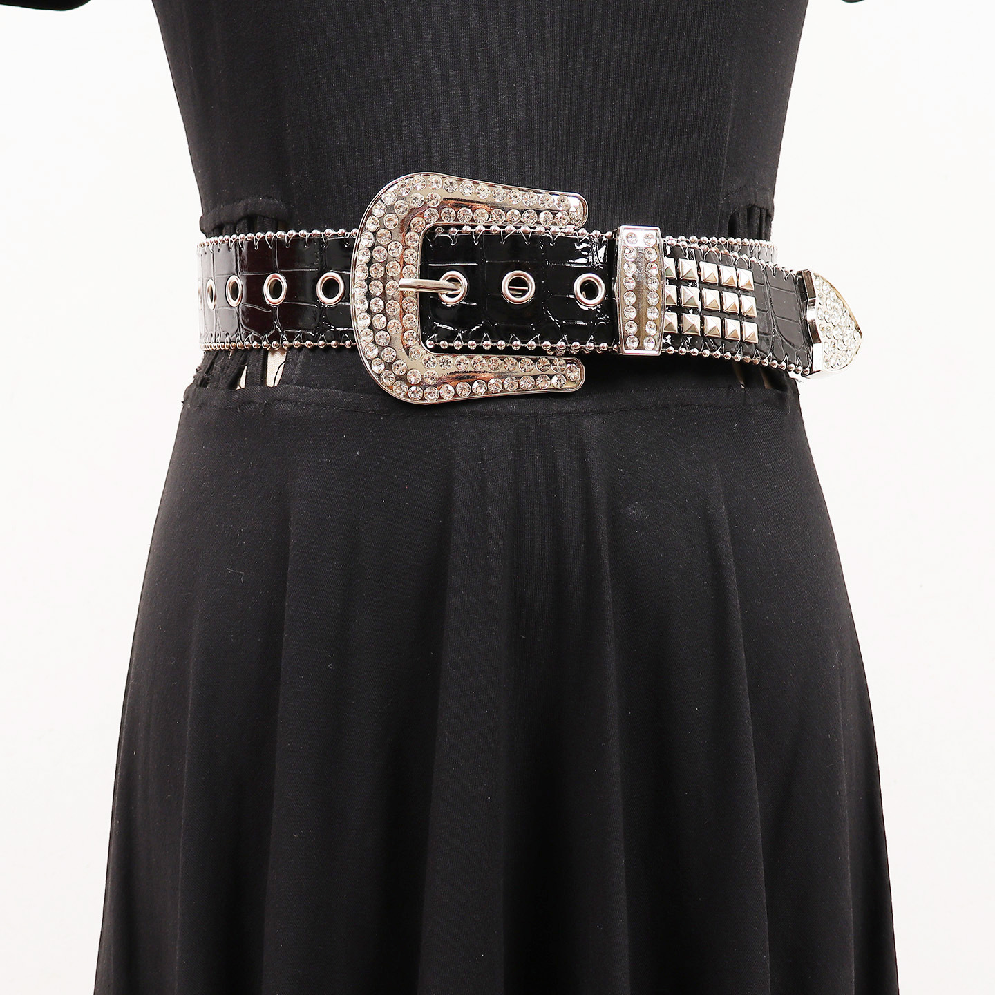 水钻扣皮带千禧风宽腰带y2k装饰欧美时尚男女朋克风牛仔裤设计感