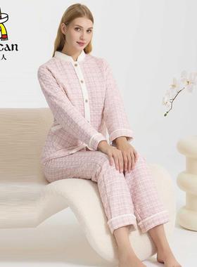 稻草人女士秋冬纯棉家居服套装夹棉加厚小香风清新睡衣睡裤34262