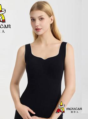 稻草人女士加绒一体式月牙杯背心无痕带胸垫保暖文胸背心女34316