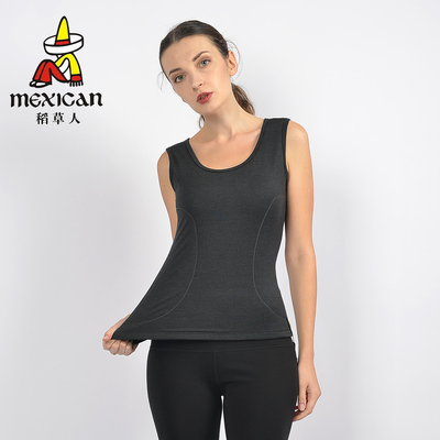 稻草人女士三层加厚桑蚕丝保暖背心冬季保暖打底背心宽肩28506