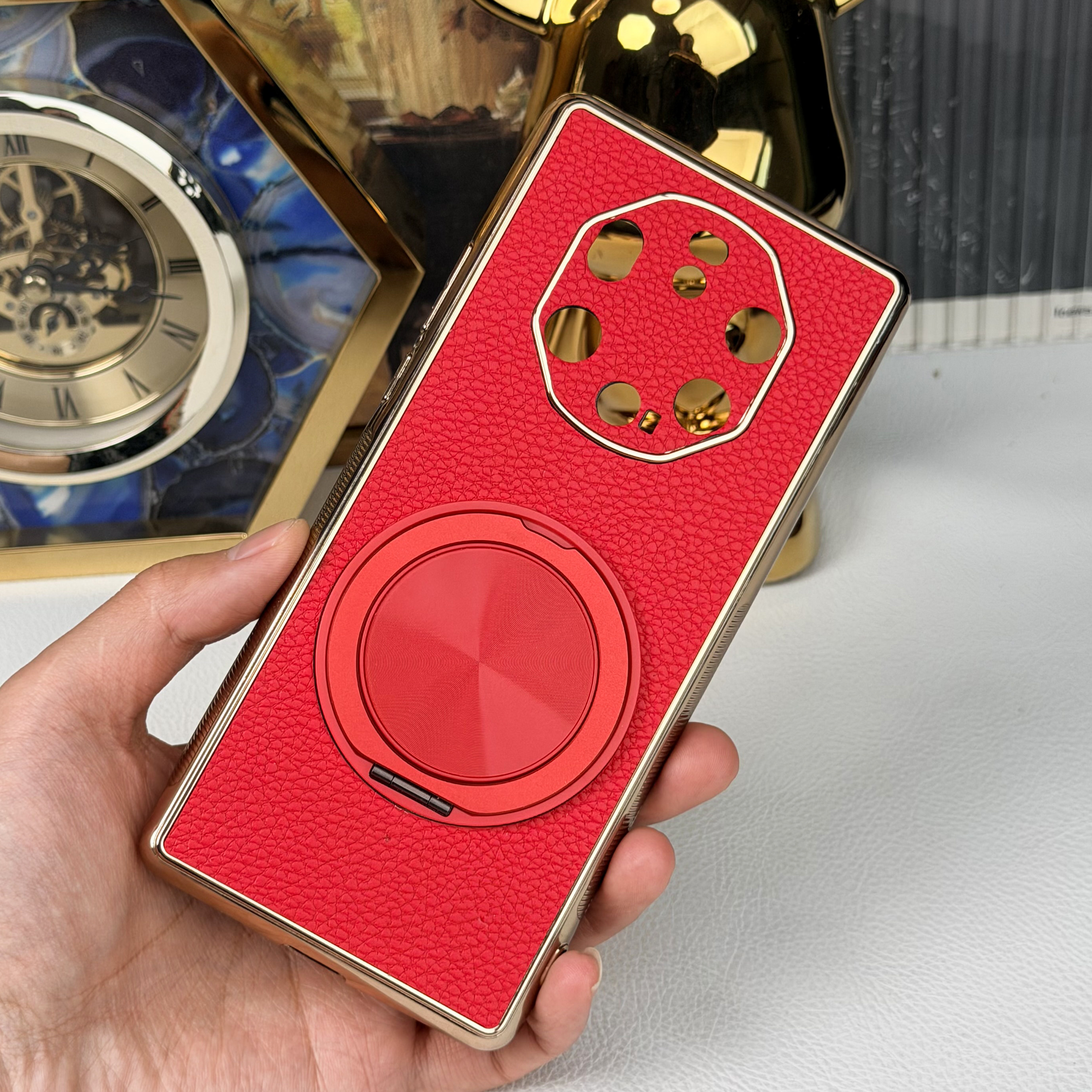 适用华为mate40RS保时捷手机壳mate50保护套60pro奢华女款高档新品mate70男皮套80RS非凡大师指环支架潮情侣