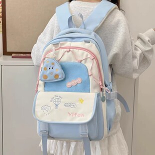 初中生女士书包女生蓝色系高颜值小众ins风双肩包大容量结实耐用w