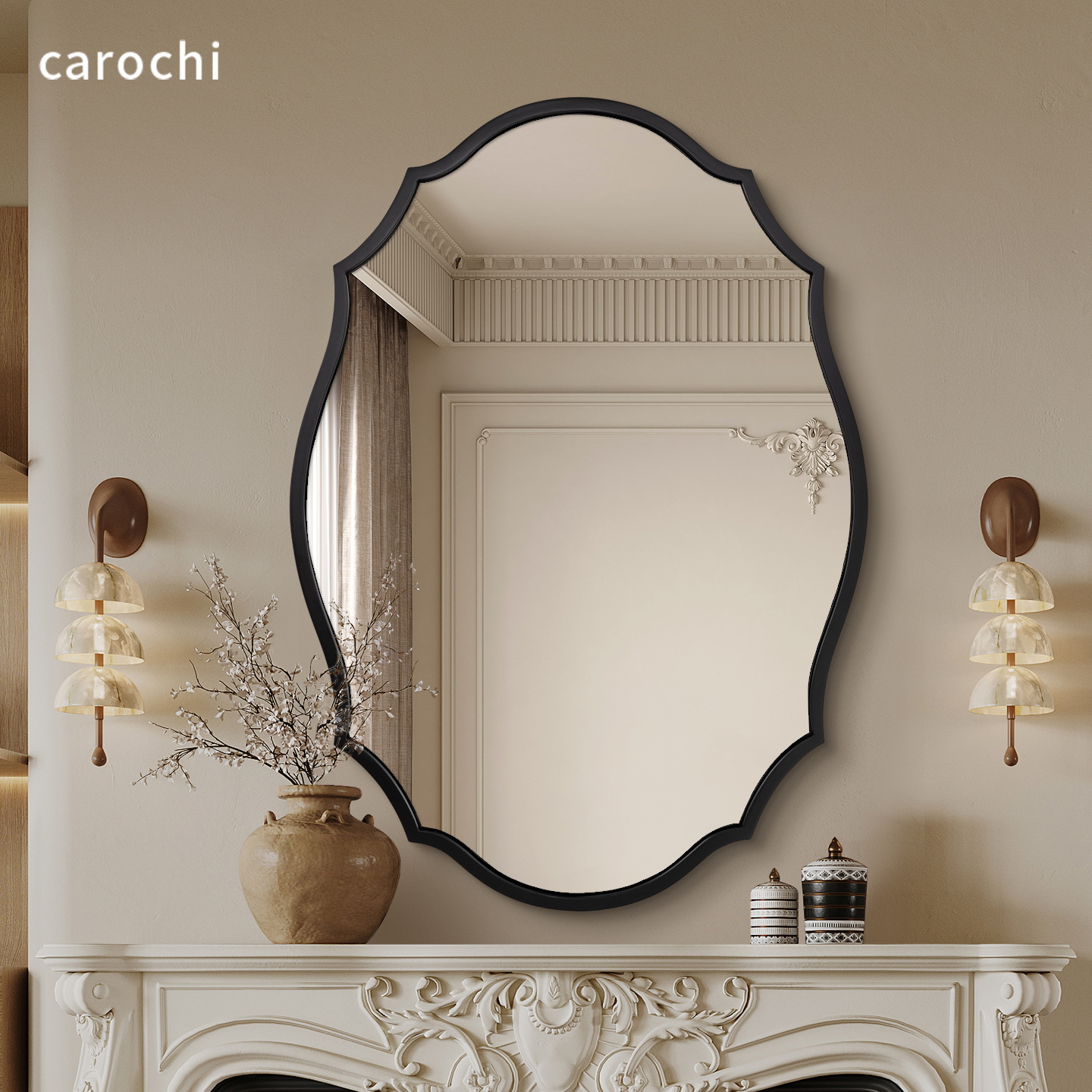 法式复古异形镜子卫生间洗面台厕所洗脸台梳妆镜挂墙式高清浴室镜