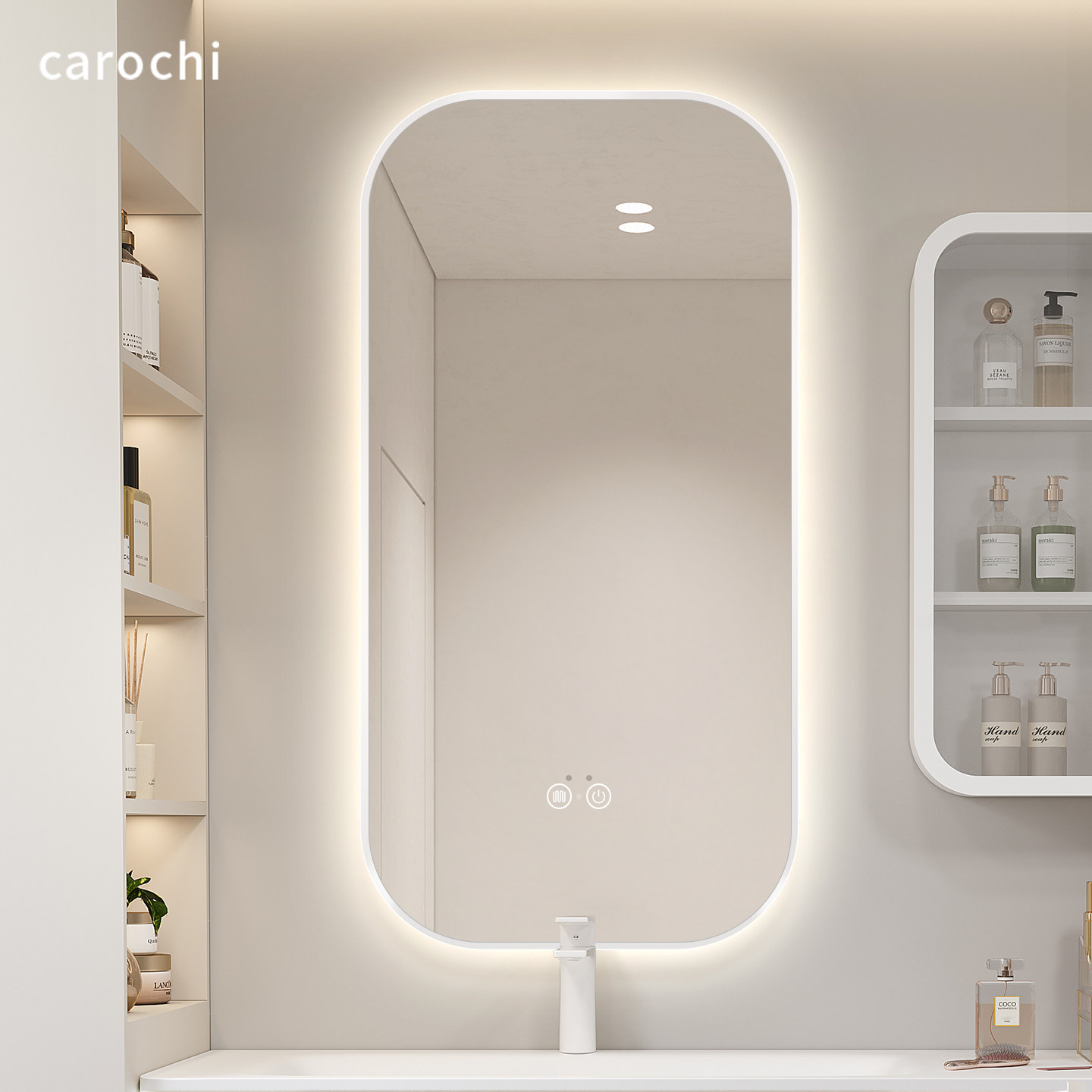 铝合金法式奶油风智能镜带灯洗漱台镜子卫生间梳妆镜挂墙式浴室镜