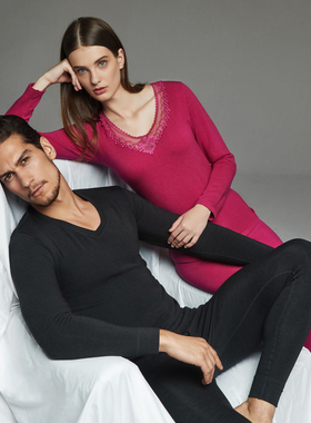 三枪男女秋衣秋裤套装 秋冬保暖v领中厚耐寒修身舒适22539/22540