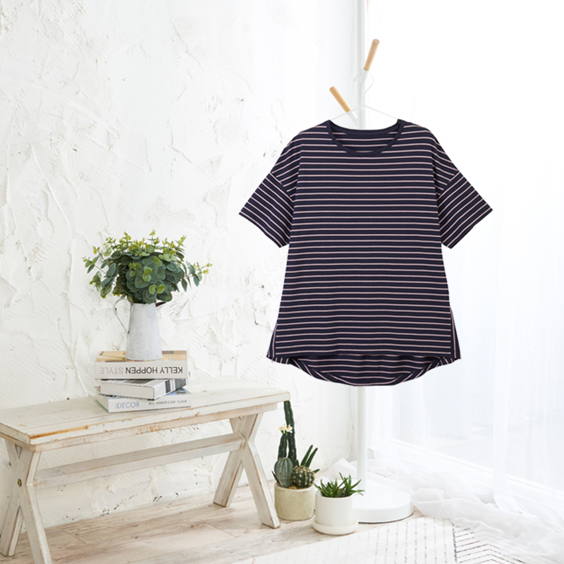 三枪短袖T恤女夏季薄款竹棉圆领休闲女衫上衣前短后长T恤衫24118