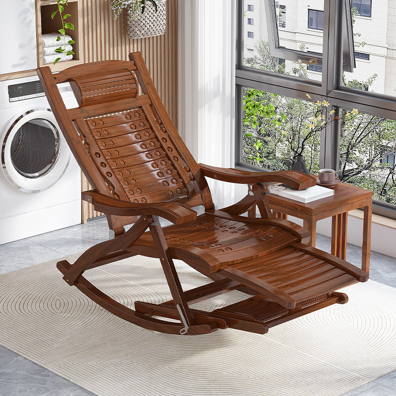 竹制摇摇椅躺椅老人可折叠舒服久坐休闲家用阳台客厅户外懒人睡椅