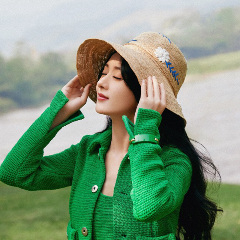 赵丽颖同款帽子女夏季时尚防晒遮阳帽休闲纯手工编织拉菲草太阳帽