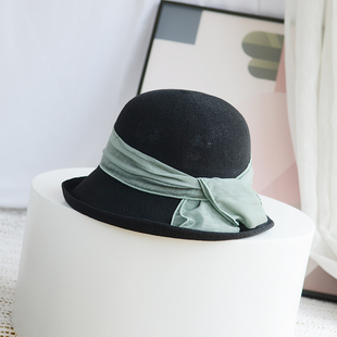 高品质专柜和纸帽子女士夏季韩版文艺蝴蝶结百搭遮阳防晒帽太阳帽