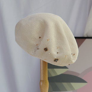八角帽子女 百搭画家帽2024年优雅薄款 时尚 日本和纸贝雷帽女士夏季
