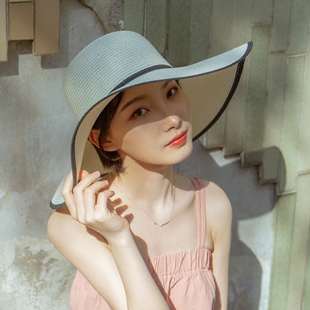 出游度假海邊沙灘帽遮陽帽大沿草帽子女夏可折疊太陽帽百搭防曬帽