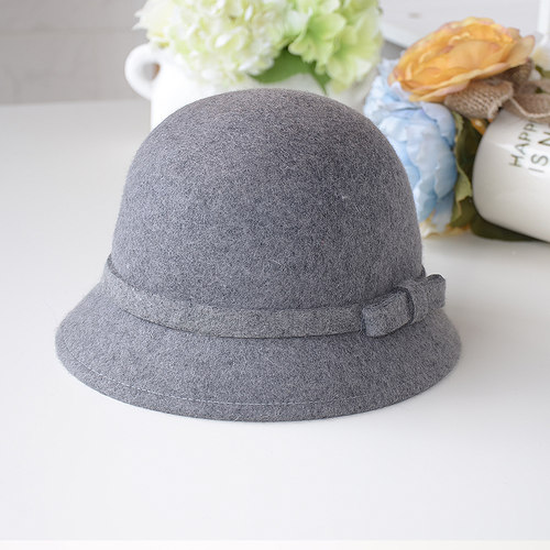 韩国纯羊毛呢复古圆顶渔夫小礼帽