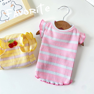 猫咪狗狗春夏荷叶袖 清仓 条纹打底宠物可爱樱桃背心衣服 断码