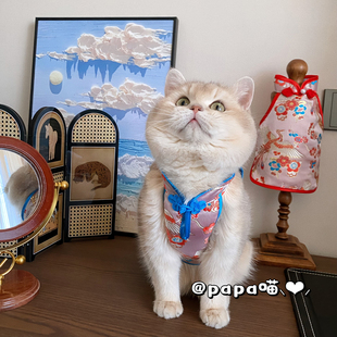 凤舞繁花宠物国风旗袍唐装汉服猫咪狗狗衣服背心刺绣盘扣薄款比熊