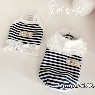 背心小型犬约克夏吊带裙 猫咪狗狗无袖 PPM 宠物条纹衣服娃娃领开衫